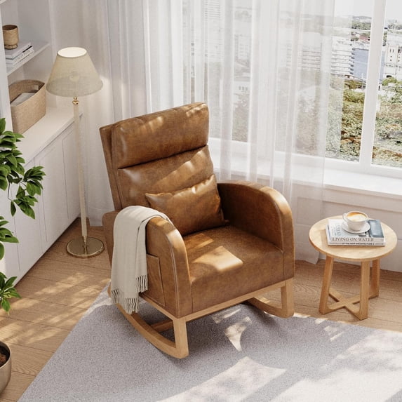 IdealHouse Modern Nursery Rocking Chair, Boucle Upholstered Rocker with Side Pocket, Ergonomic Glider for Bedroom, Living Room, Nursery, Easy Assembly, Orange