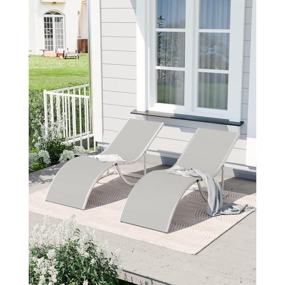 IdealHouse Outdoor Chaise Lounge Chairs Set of 2 - Waterproof Recliner Chairs, Patio Pool Beach Lawn Tanning Sunbathing Chairs with Breathable Mesh, Taupe