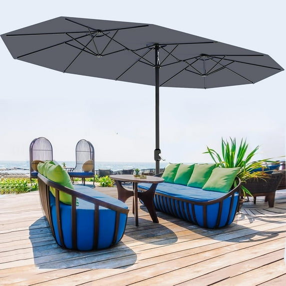 IdealHouse Outdoor Patio Umbrella with Sturdy Ribs & UV Protection – 13FT Market Umbrella with Double Canopy, Heavy Duty Aluminum Pole & Fiberglass Ribs for Garden, Deck & Pool