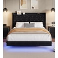 thumbnail image 1 of IdealHouse Queen Size Floating Bed Frame with LED Lights, Velvet Upholstered Platform, Storage Headboard, No Box Spring Needed, Noise Free, Black, 1 of 7