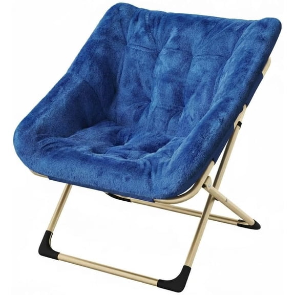 IdealHouse Rabbit Fur Saucer Chair, Foldable Lounge Chair with Metal Frame, Comfy Accent for Kids, Teens & Adults, No Assembly, Indoor Sofa Seat, Blue