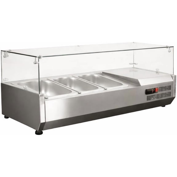 IdealHouse Stainless Steel Refrigerated Condiment Station E40TW with Stainless Steel Condiment Cooler, Commercial Refrigerated Condiment Prep Table, 140W Compressor Cooling System