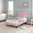 thumbnail image 1 of IdealHouse Twin Size Bed Frame, Velvet Upholstered Platform Bed Frame with Adjustable Headboard, No Box Spring Needed, Easy Assembly, Pink, 1 of 7