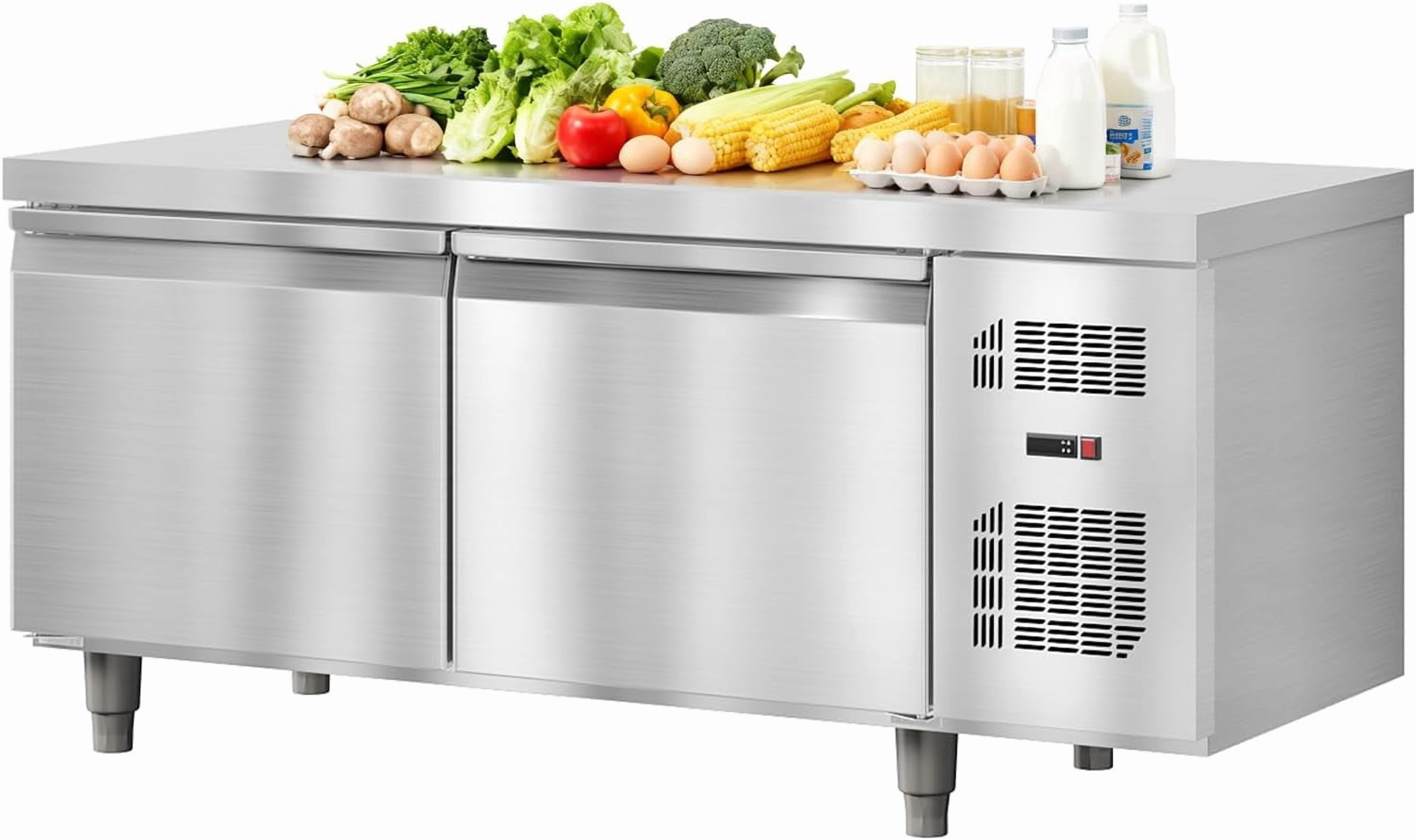 IdealHouse Worktop Undercounter Refrigerator for Restaurant, 60 Inch Double Door Stainless Steel, 15 Cu.ft Commercial Counter, Fan Cooling, Adjustable Shelves, Food Prep Station