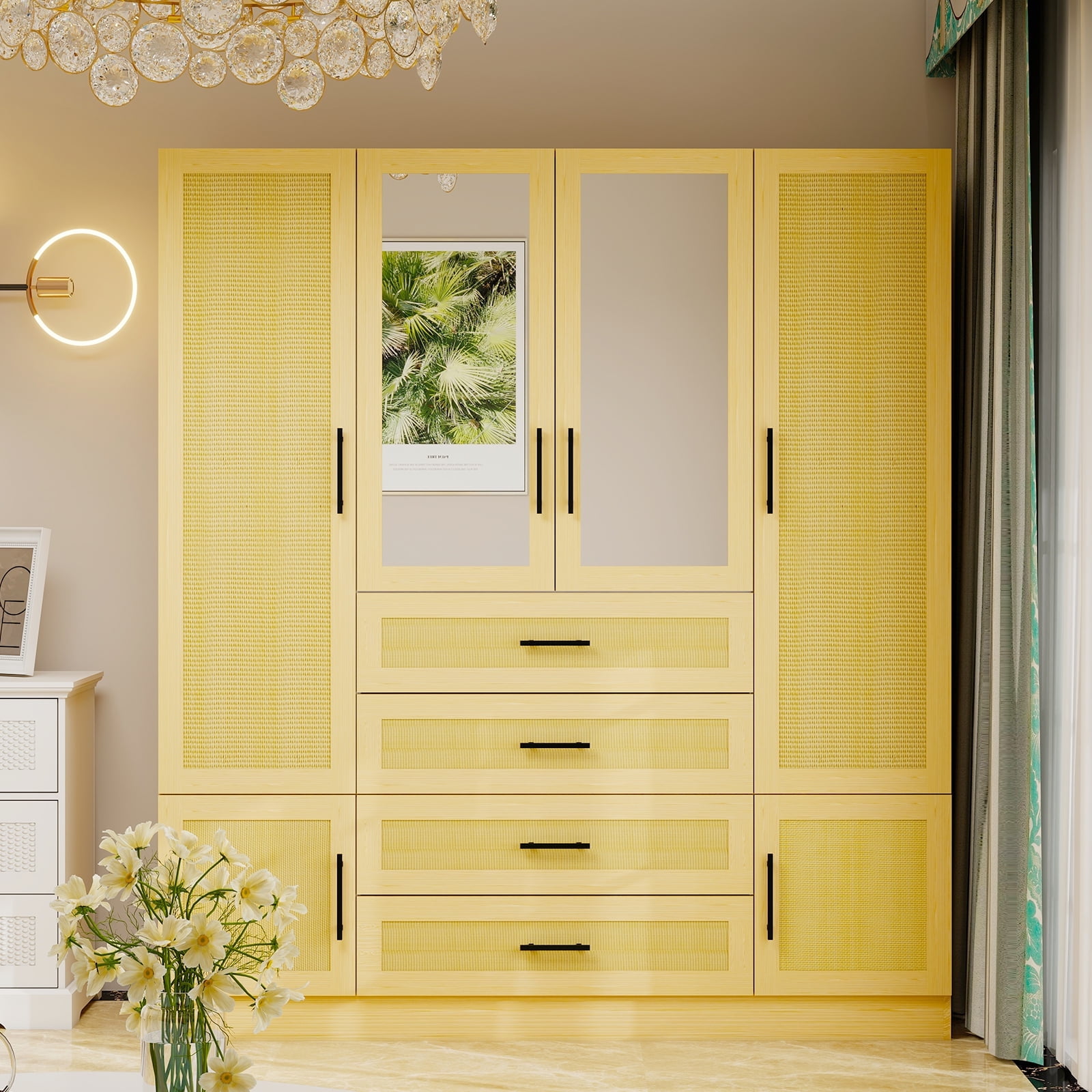 Idealcabin Freestanding Wardrobe Armoire With Drawers Modern Bedroom 