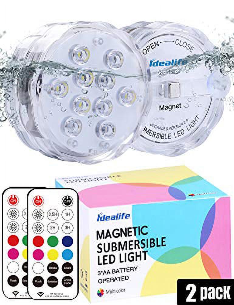 Idealife Submersible LED Lights with Remote RF, Suction Cups AA