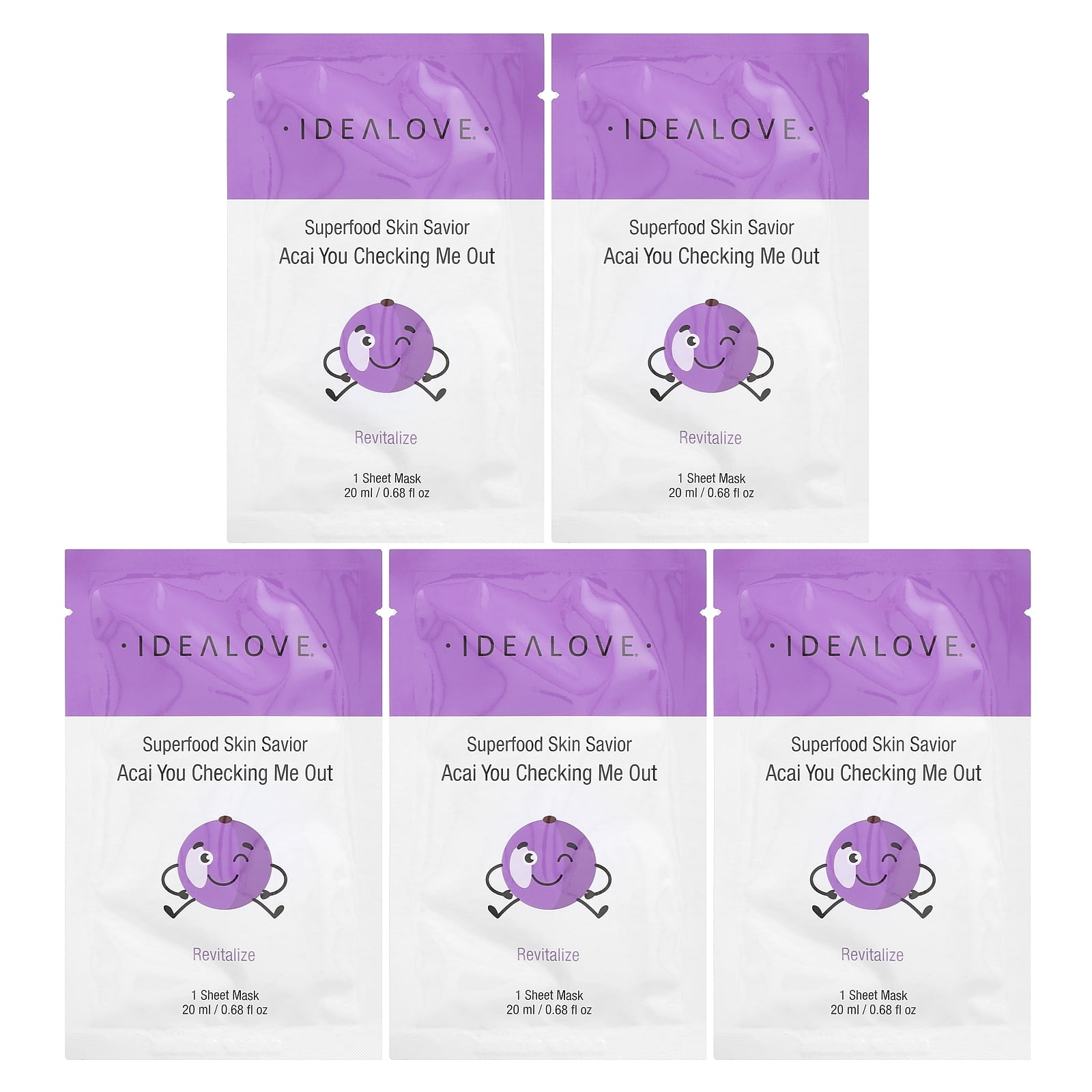 Idealove Superfood Skin Savior, Acai You Checking Me Out, 5 Beauty Sheet Masks, 0.68 fl oz (20