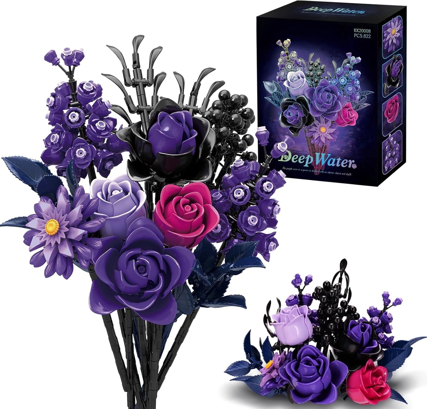 Ideas Halloween Flowers Roses Toy Clamping Blocks Building Blocks, Compatible with Lego Flowers, Gift for Adults, Women, Girls, Home Decoration for Birthday, Mother's Day, Christmas 8-16+ (822PSC)