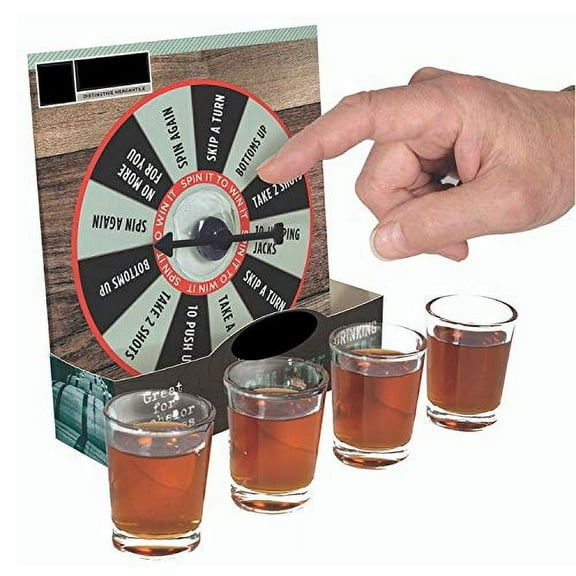 Ideas In Life Shot Glass Roulette Drinking Game  Casino-Style Party Game Set with 4 Glass Shot Cups and Spinning Wheel for Adults