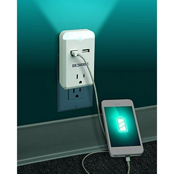 Ideawork USB Outlet Plug with Nightlight, White