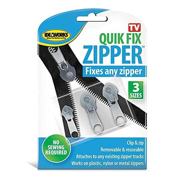 Ideaworks - Qwik Fix Zipper 3 Sizes JB6380 Easy Install Fit The Job for Noon or Metal Zipper- Silver