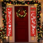 Idefair Merry Christmas Banners,New Year Outdoor Indoor Christmas Decorations Welcome Bright Red Xmas Porch Sign Hanging for Home Wall Door Holiday Party Decor (Red-Christmas Banner)