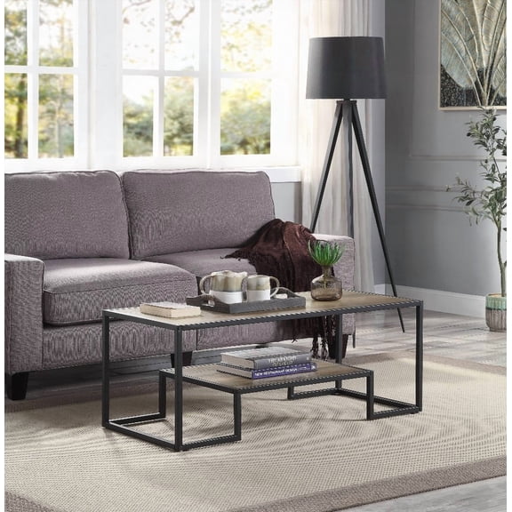 Idella Rustic Oak & Black Finish Coffee Table - Industrial Style with 15mm Thick PU Paper Veneer Top