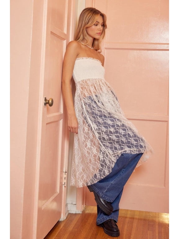 Idem Ditto Smocked Lace Sheer Tube Dress