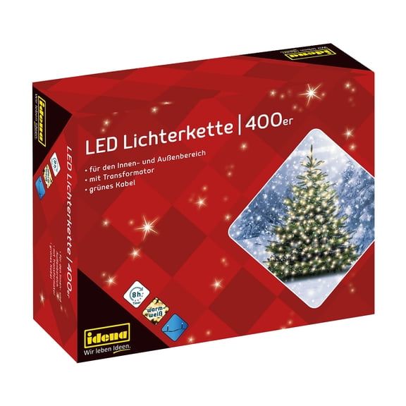 Idena 31123 LED Fairy Lights with 400 LEDs in Warm White, with 8 Hour Timer Function and Transf