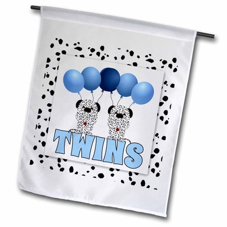 3dRose, Identical Twins Boys Dalmatians with Balloons in Blue and White, 12 x 18 inch Garden Flag