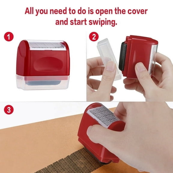 Identify Theft Protection Confidential ID Guard Wide Roller Stamp Set, Refillable Guard Your ID Privacy Confidential Data Wide Security Stamp Roller with 3 Ink Refills, Red