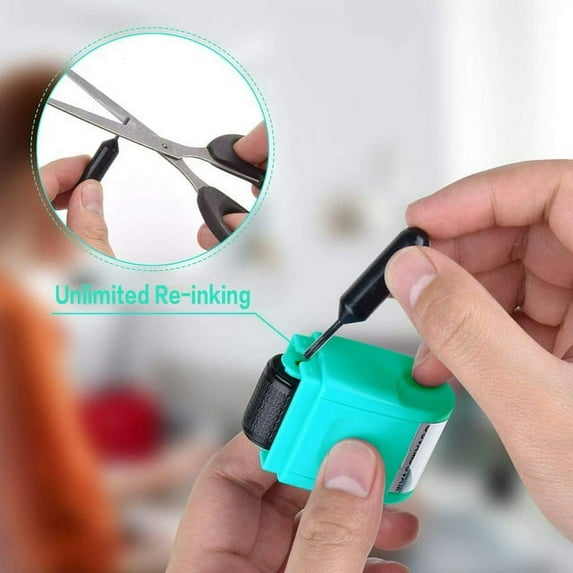 Identify Theft Protection Confidential ID Guard Wide Roller Stamp Set, Refillable Guard Your ID Privacy Confidential Data Wide Security Stamp Roller with 3 Ink Refills, Green