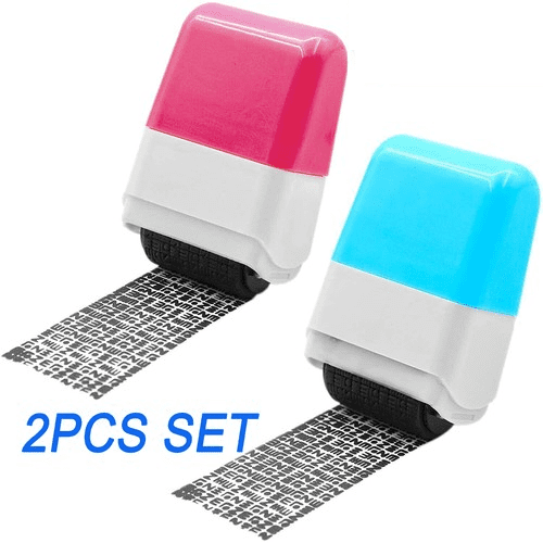 Identity Protection Roller Stamp 2 Pack Blue Pink Privacy Confidential Masking Tool