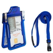 Identity Stronghold - Secure RFID Badge Holder for 1 Card and Lanyard Combo - Heavy Duty Hard Plastic ID Badge Holder