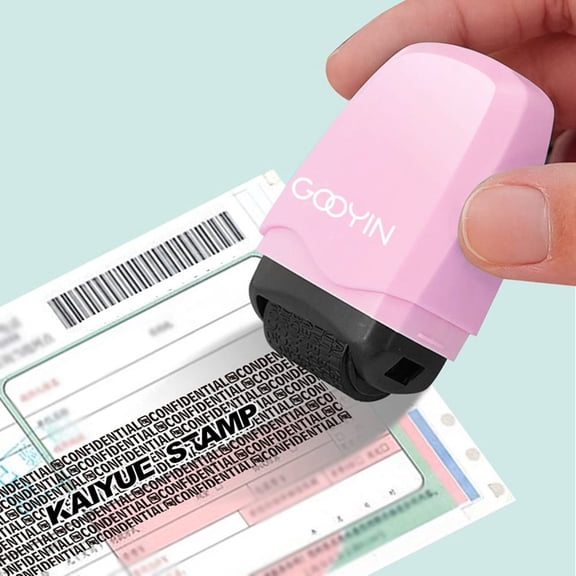 Identity Theft Protection Confidential Roller Stamp Privacy Guard Plastic Available in Pink Blue or Green-pink