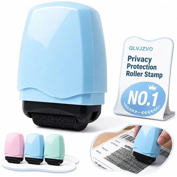 Identity Theft Protection Roller Stamp – Conceal Personal Data and Confidential Information with Ease, Anti-Theft Privacy Marker for Office Documents and Mail (Blue, 1pc)M 