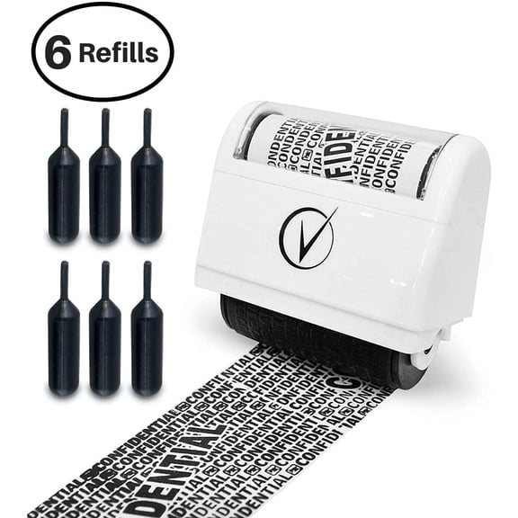 Identity Theft Protection Roller Stamp for Hiding Sensitive Information, Wide Confidential Stamp with 6 Ink Refill, Security Stamp Roller for Identity Theft Prevention, Classy Blue