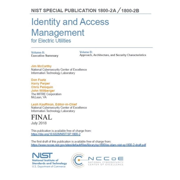 Identity and Access Management for Electric Utilities NIST SP 1800-2a + 2b Paperback 1723268976 9781723268977 National Institute of Standards and Technology