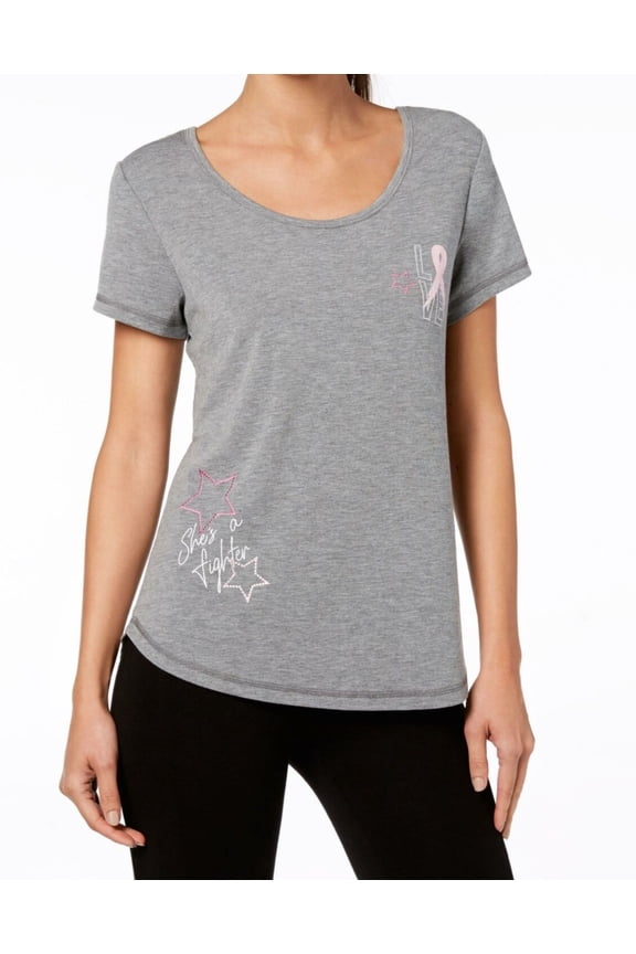 Breast Cancer Ribbon She s a Fighter Keyhole Back T Shirt Charcoal Heather X Small