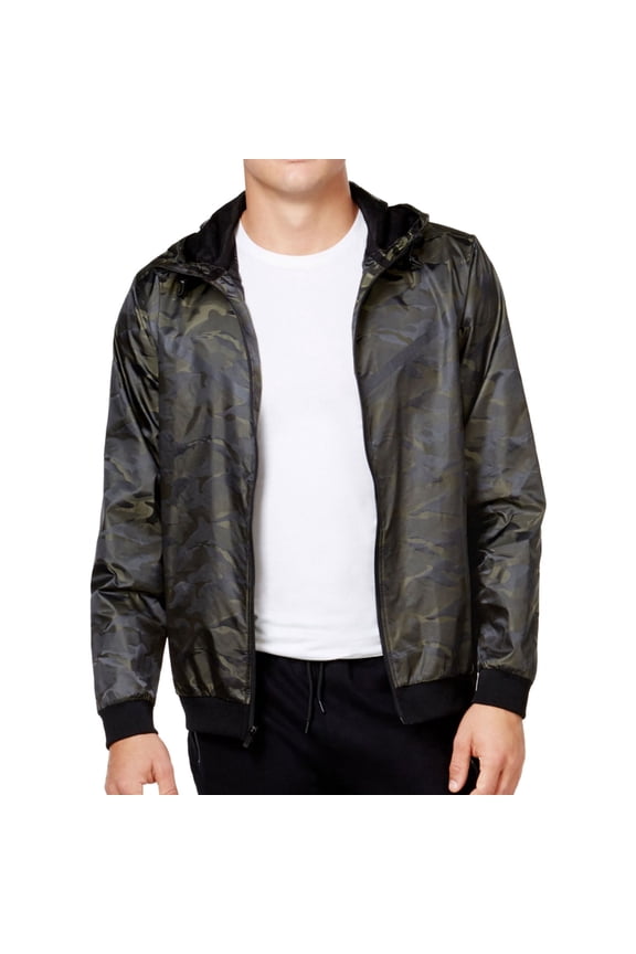 Mens Camo Windbreaker Jacket, Green, Large