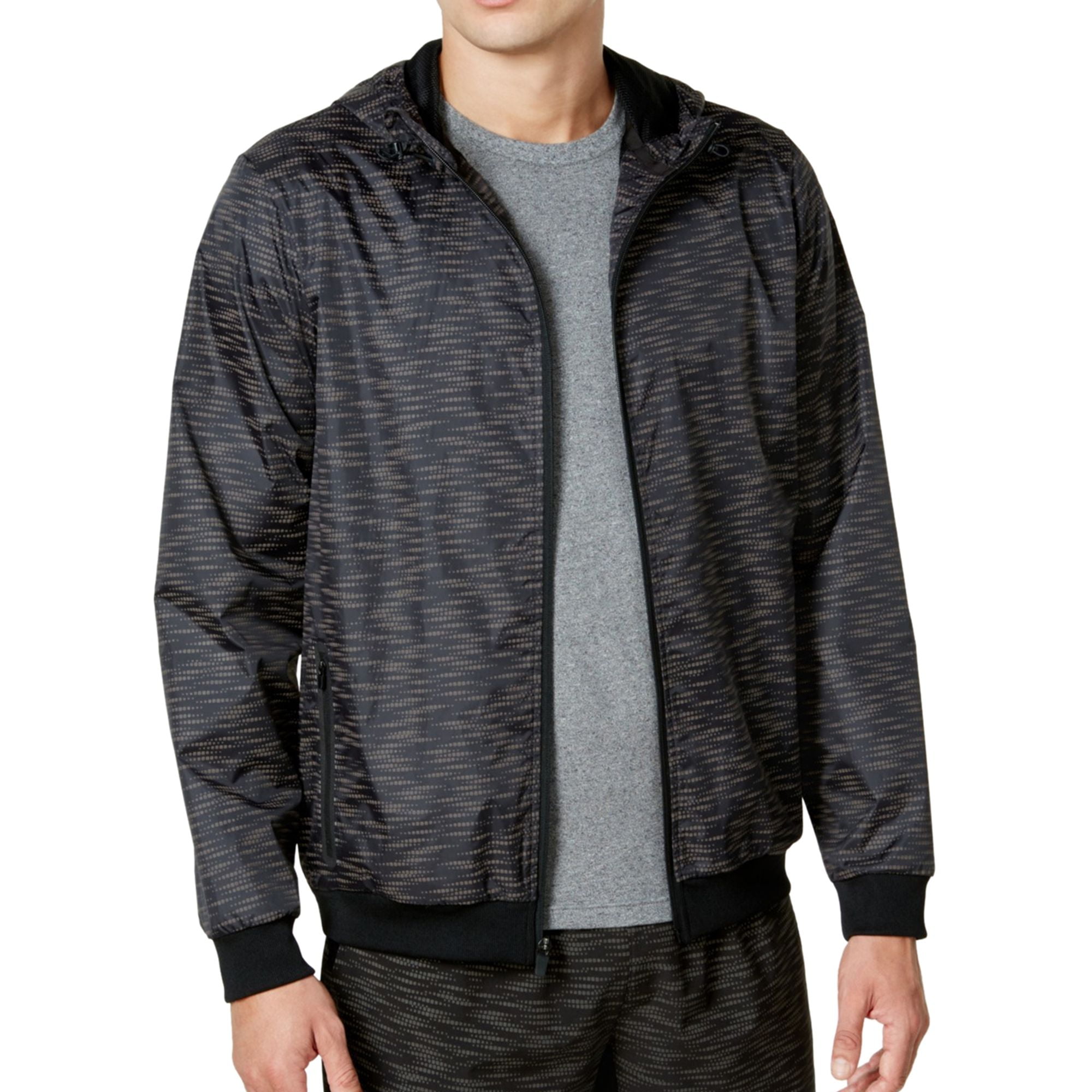 Ideology Mens Reflective Printed Windbreaker Jacket, Black