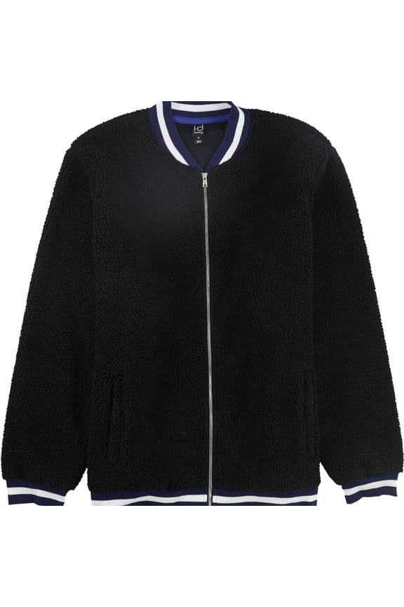 Mens Striped Rib Fleece Jacket, Black, Large