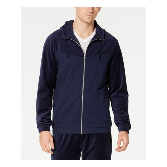 Ideology Mens Velour Chevron Hoodie Sweatshirt, Blue, Large