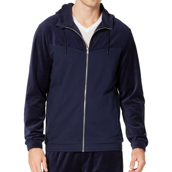 Ideology Mens Velour Chevron Hoodie Sweatshirt, Blue, X-Large
