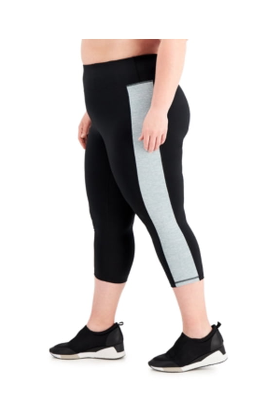 Plus Size Colorblocked Capri Leggings Noir Tranquil Blue 1X