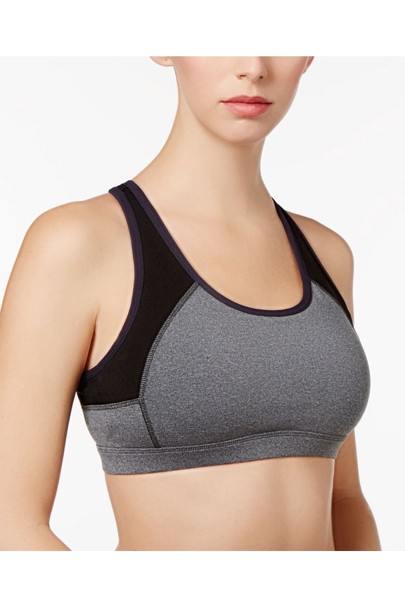 Strappy Back Medium Impact Sports Bra Charcoal Noir Size X-Large