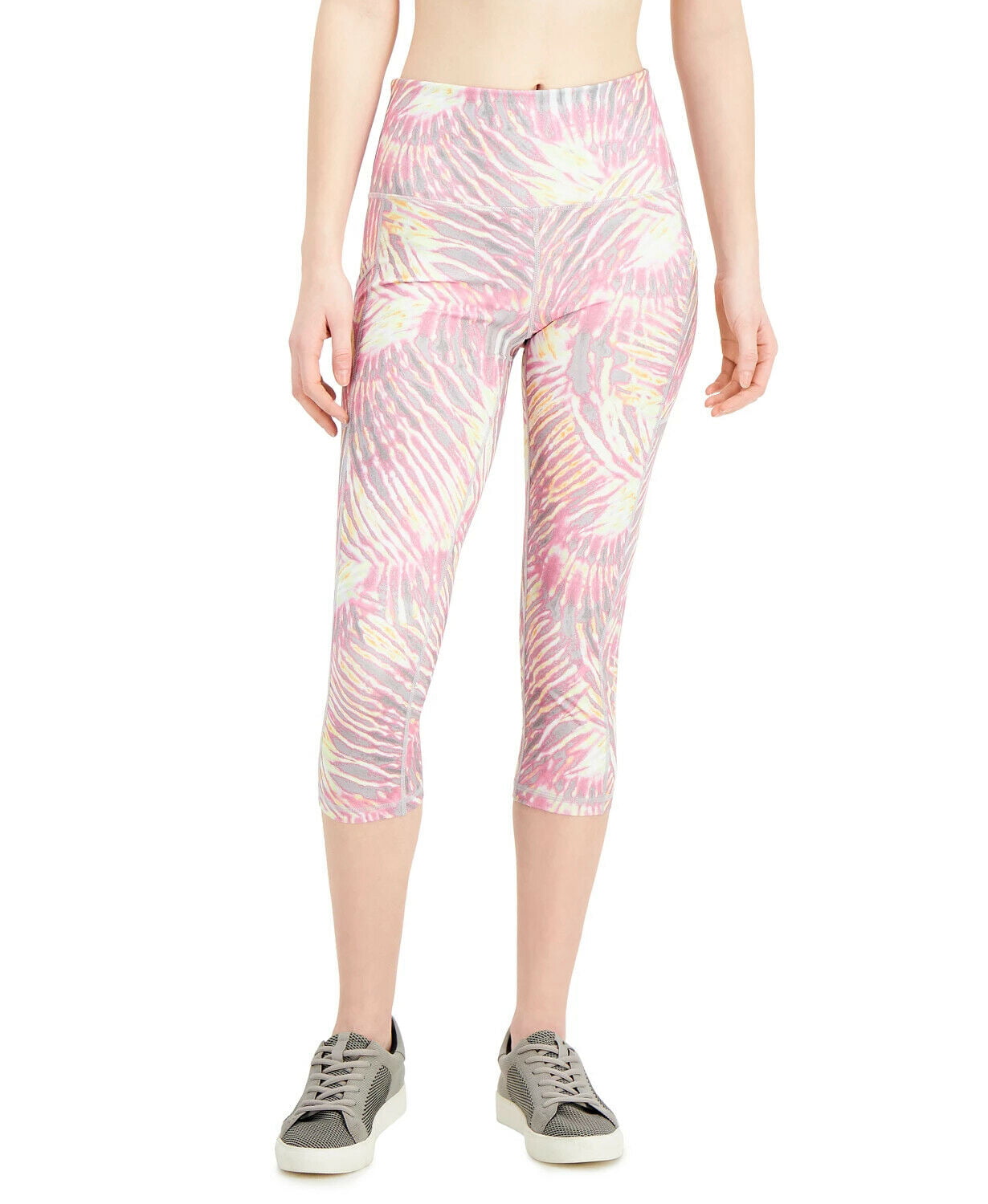 Ideology Tropical-Print Pocket Cropped Leggings Womens pink Size L MSRP $40