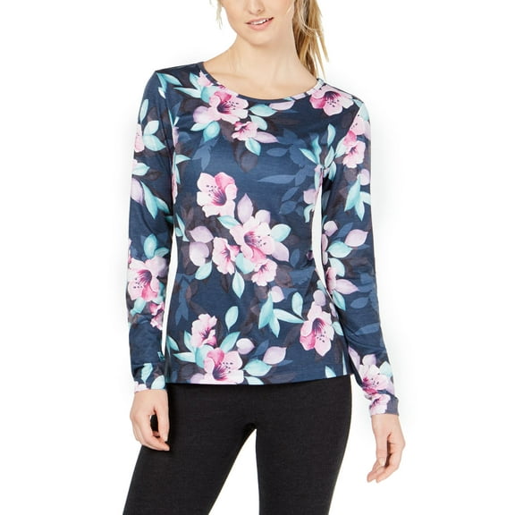 Ideology Women’s Printed Keyhole-Back Blouse Shirt Tops, Pasific Teal, Small