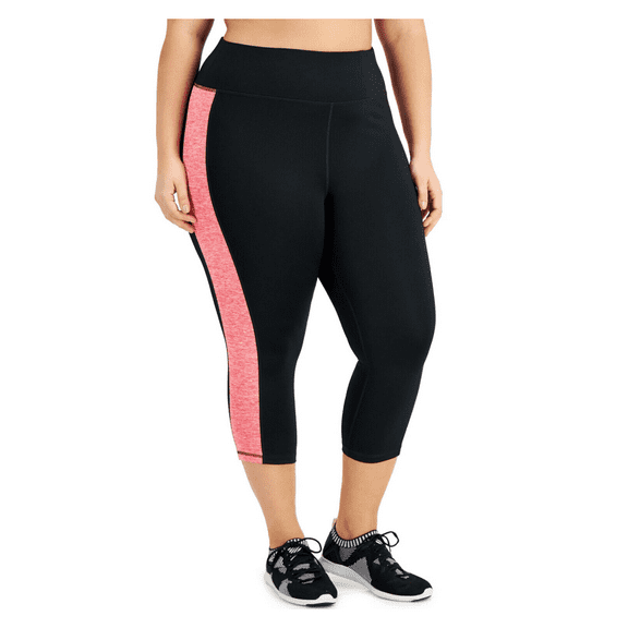 Ideology Women Colorblock Mid Rise Stash Pocket Ins 25 Crop Legging, Black, 2X