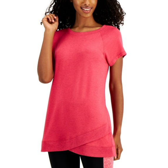 Ideology Women Scoop Neck Short Sleeve Front Crossover Knit T/Shirt Flam Pink XS
