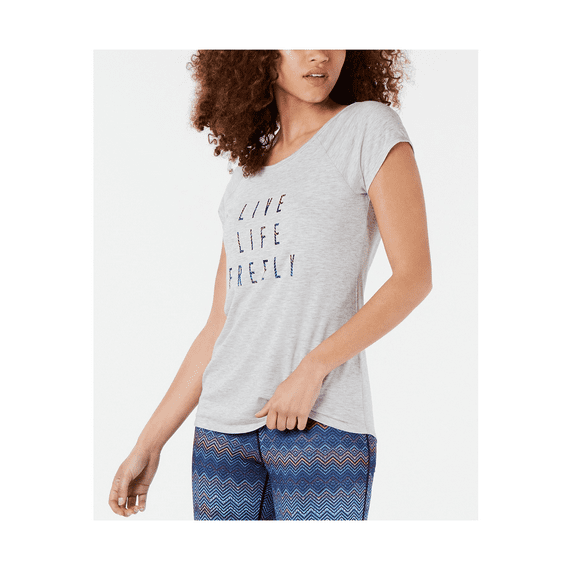 IDEOLOGY Womens New 0084 Gray Printed Cross Back T-Shirt Active Wear Top M B+B