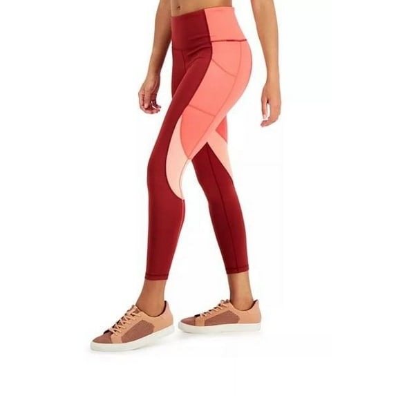 Ideology Women's High Rise Colorblock 7/8 Leggings Red Size Medium