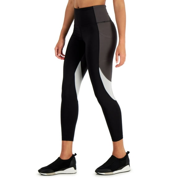 Ideology Women's High Rise, Side Pockets Colorblock 7/8 Leggings, Black/Grey, Md