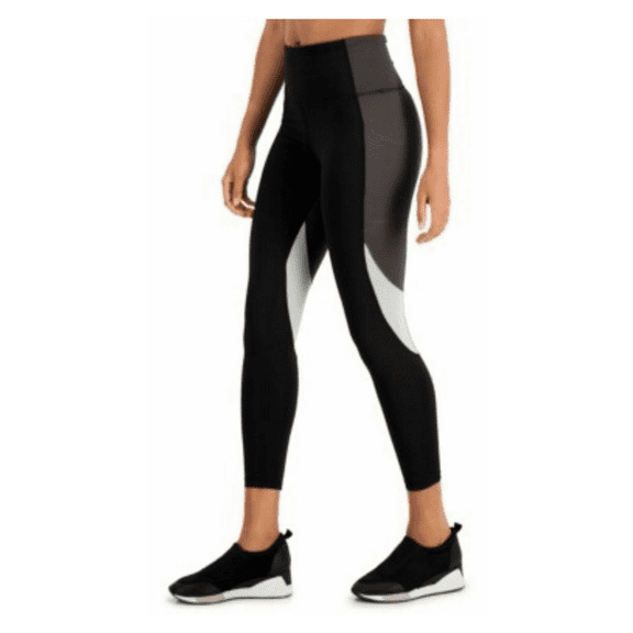 Ideology Women's High Rise, Side Pockets Colorblock 7/8 Leggings, Black/Grey, XS