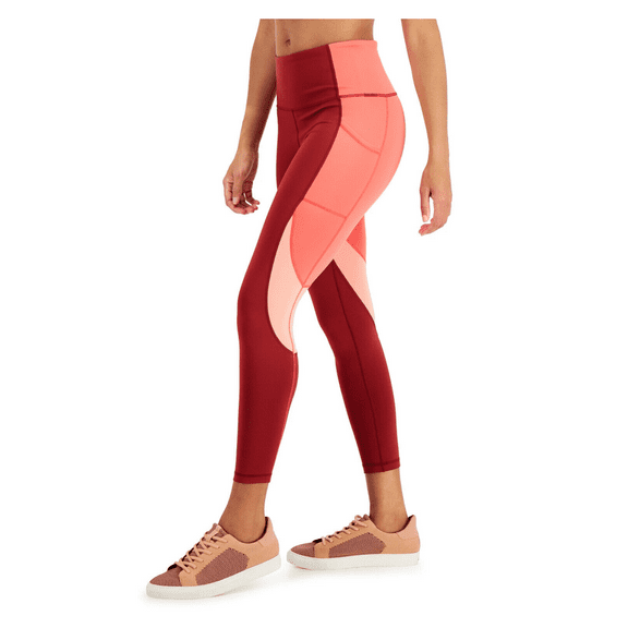 Ideology Women's High Rise, Side Pockets Colorblock 7/8 Leggings, Red Pear, L