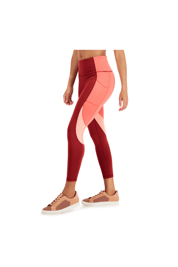Women's High Rise, Side Pockets Colorblock 7/8 Leggings, Red Pear, XL