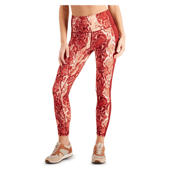 Ideology Women's High Rise, Side Pockets Snakeskin 7/8 Leggings, Red Pear, S