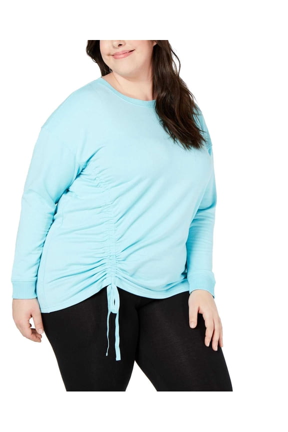 Womens Teal Blue Side Tie Pullover Top Sweatshirt Athletic Size