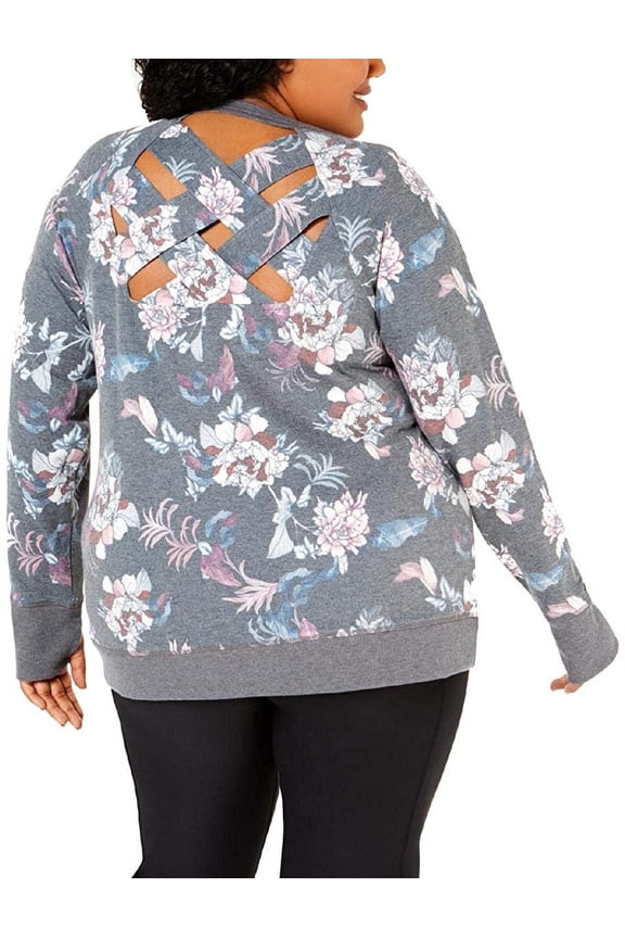 Women's Plus Size Printed Lattice-Back Top, Charcoal Heather (3X)