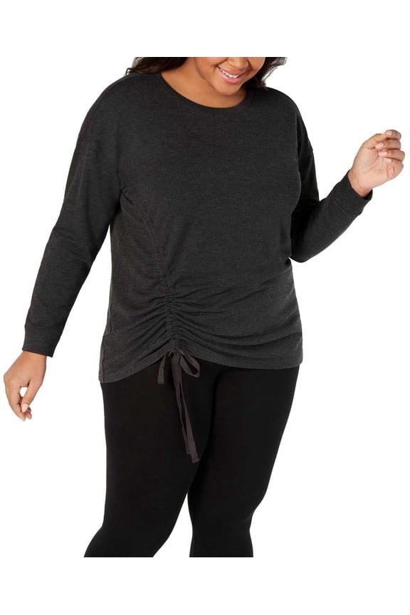 Women's Plus Size Ruched-Side Blouse Pullover Shirt Tops, Charcoal Heather, 1X Plus